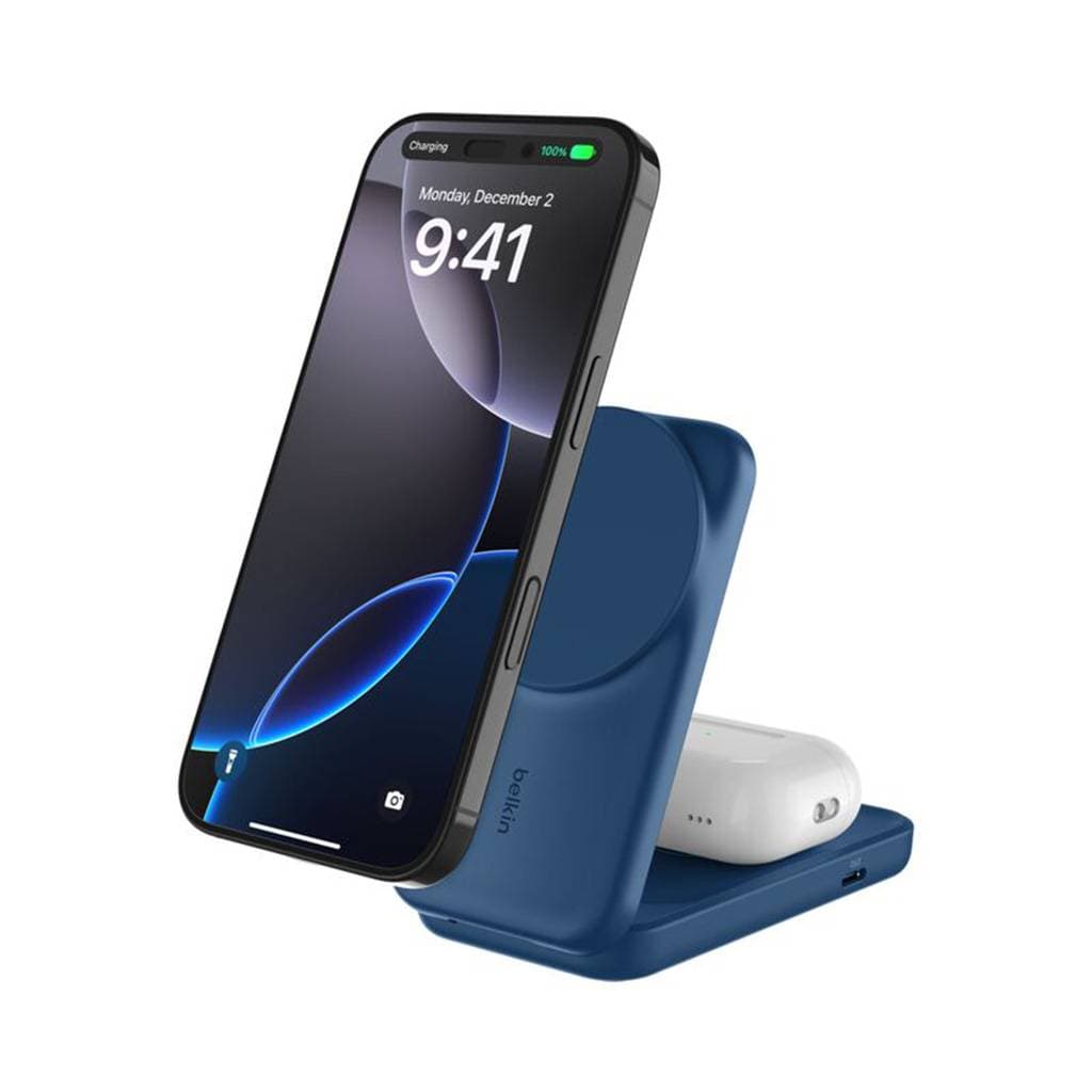 2-in-1 Foldable Magnetic Charger with Qi2 25W, Square Form-Blue